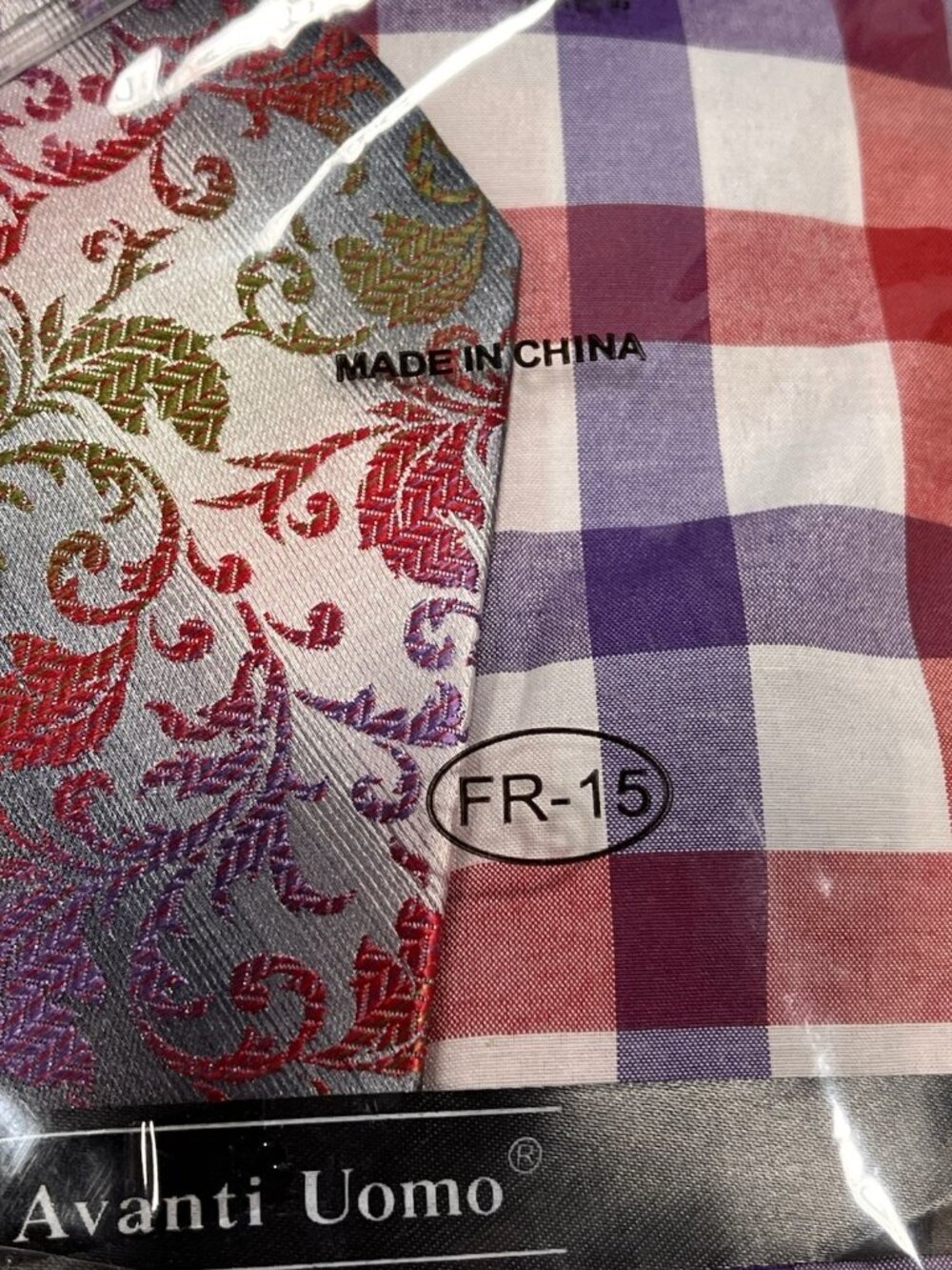 Avanti Uomo Dress Shirt Set 17.5 36/37 XL Plaid Paisley Tie Pocket Square NWT - Picture 13 of 13